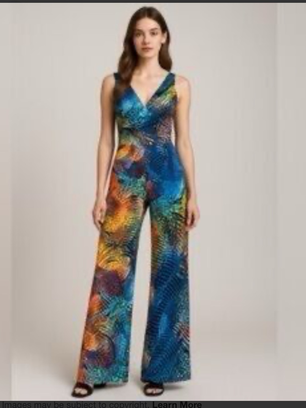 Pappagallo Multicolor Tropical Palm Print V-Neck Sleeveless Wide Leg Jumpsuit 🆕